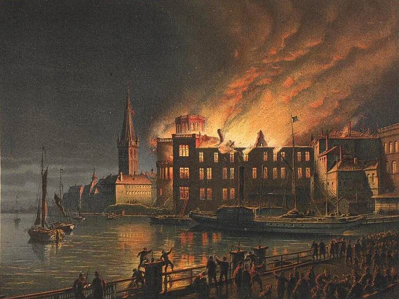 1828-August Levin von Wille - Incendio all'Accademia d'arte di Düsseldorf (la notte del 20 marzo 1872)